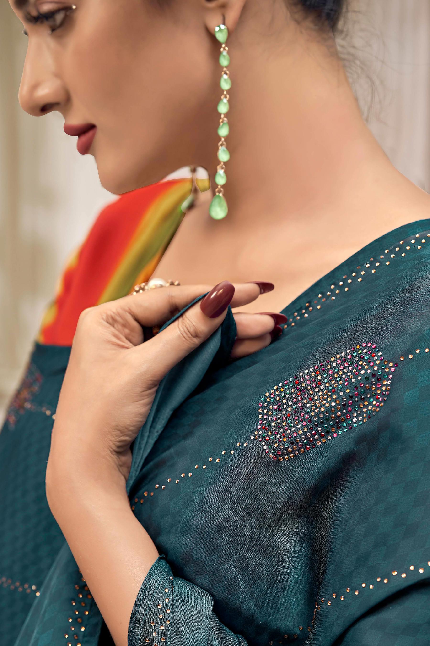 buy blue satin saree for Navratri party look