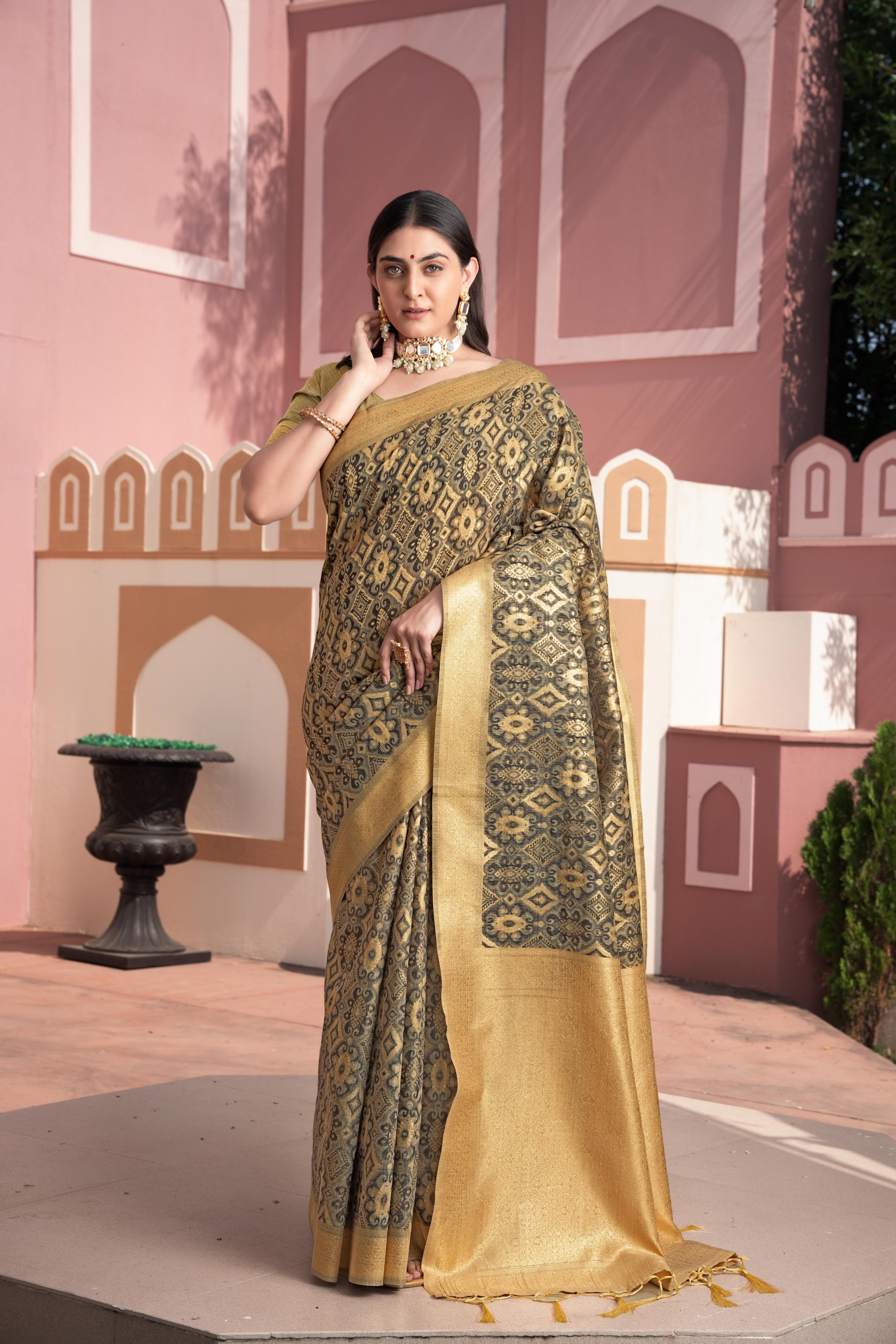 buy brown zari woven saree online India