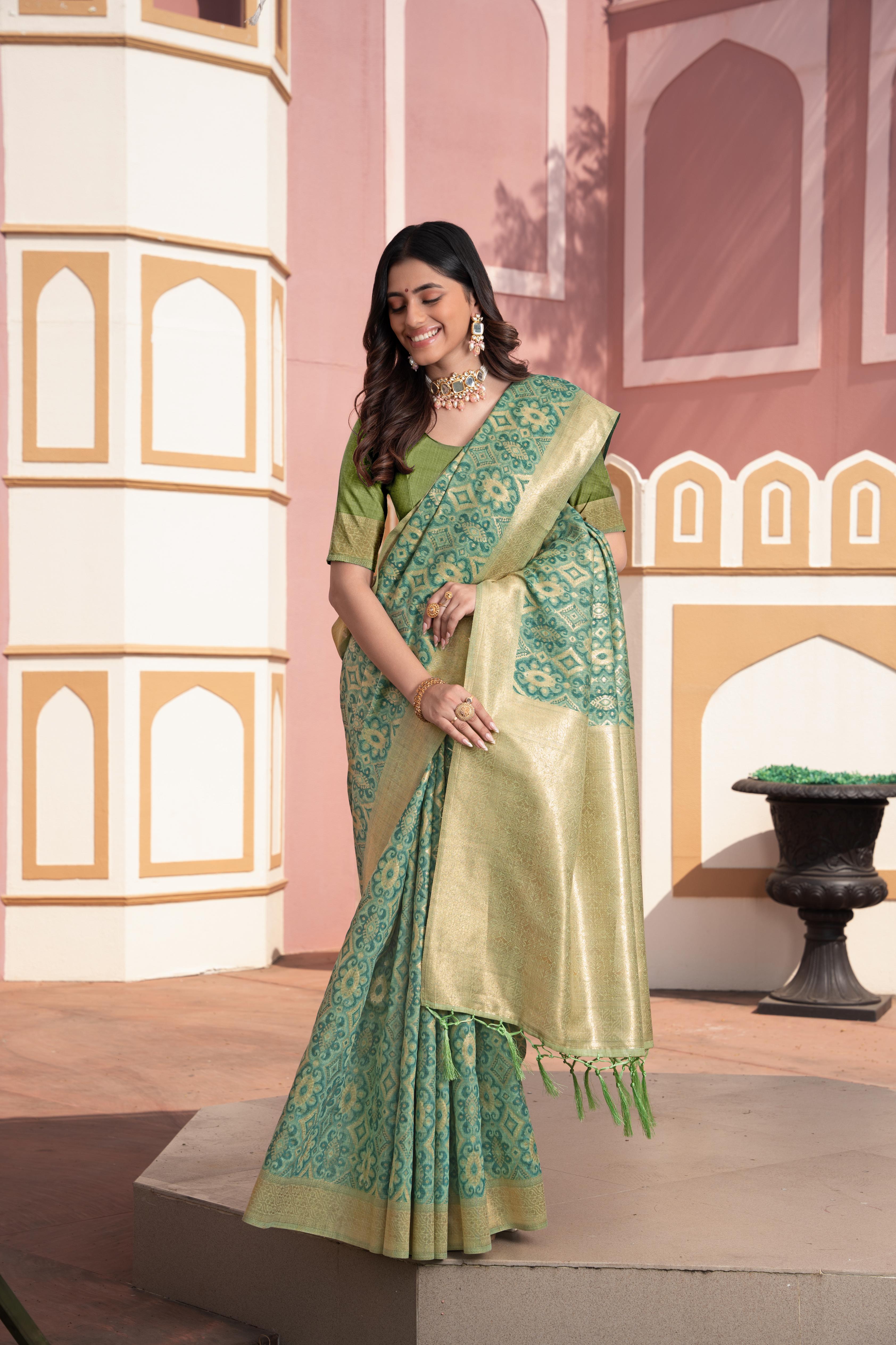 buy green zari woven saree online India