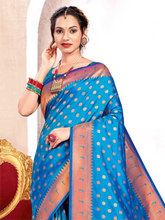 Blue Handloom Weaving Zari Paithani Silk Saree