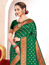 Green Handloom Weaving Zari Paithani Silk Saree