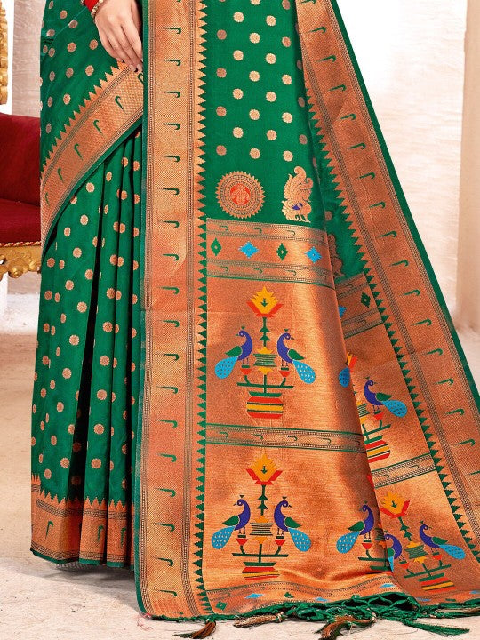 Green paithani Silk Saree Women with Zari handloom work