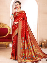 Red handloom Weaving Paithani Silk Saree For wedding