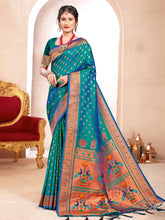Teal Green Handloom paithani Silk Saree For women