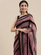 Dark pink ribbon sequence georgette saree