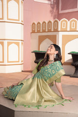 festive wear green cotton silk saree