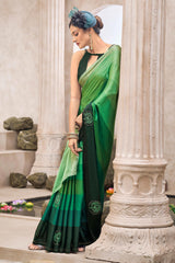 green satin saree for festival