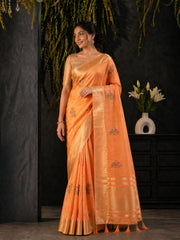 Orange Cotton Silk Floral Embroidery Saree