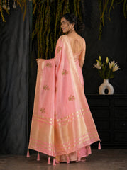 Pink Cotton Silk Floral Embroidery Saree