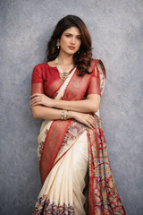 White Jacquard Morni Printed Saree