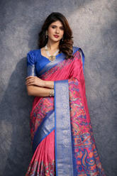 Red Jacquard Morni Printed Saree