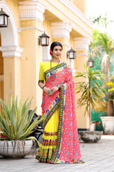 peach and yellow half and half saree for wedding