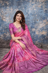 Rani Pink Dola Silk Bandhani Printed Saree