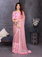 Pink Satin Silk Resha Latkan Designer Saree