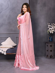 Pink Satin Silk Resha Latkan Designer Saree