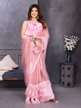 Pink Satin Silk Resha Latkan Designer Saree