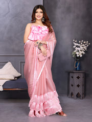 Pink Satin Silk Resha Latkan Designer Saree