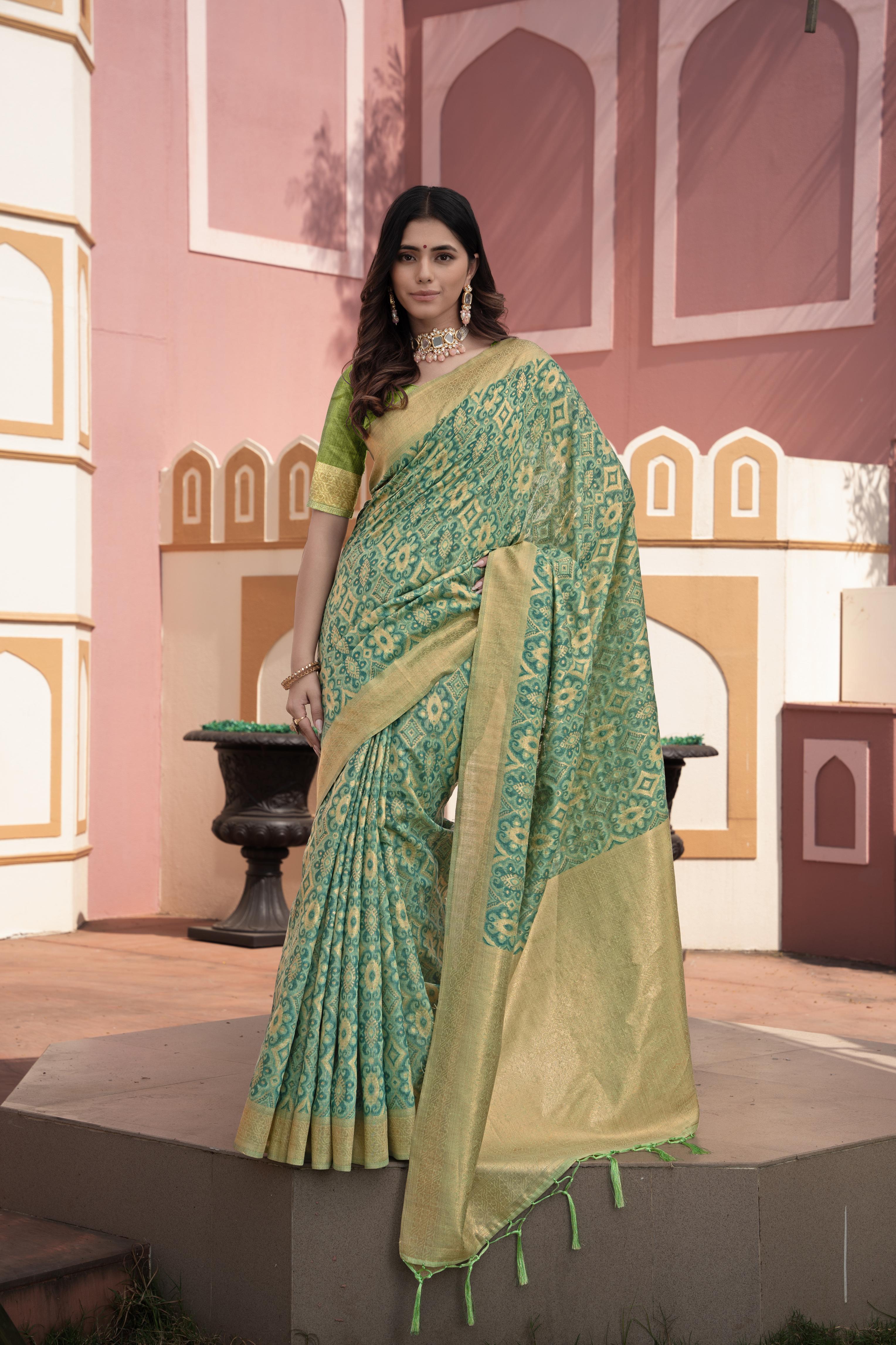 soft cotton silk green saree for women