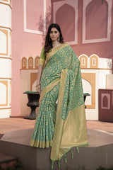 soft cotton silk green saree for women