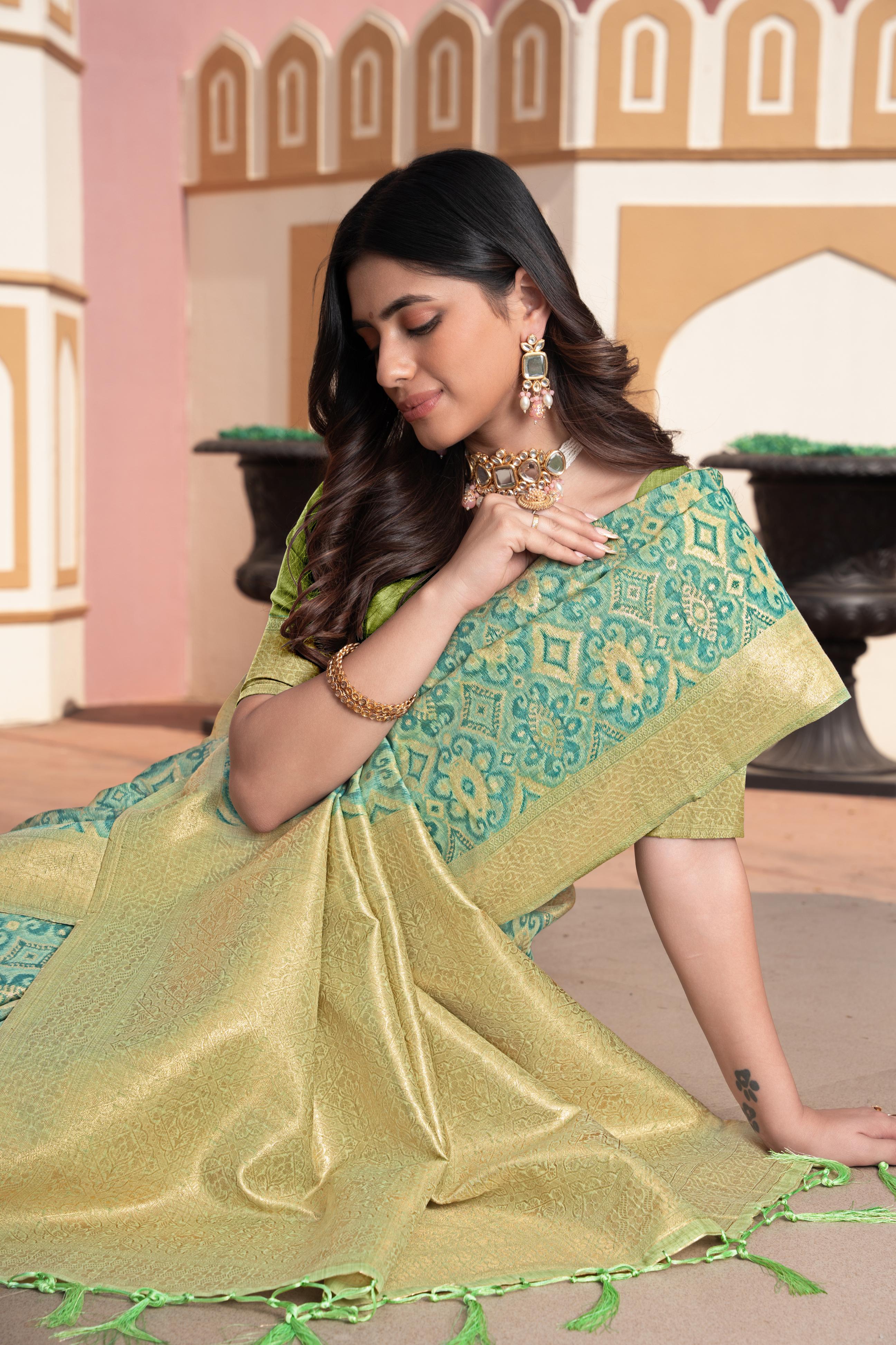 traditional green zari saree for wedding