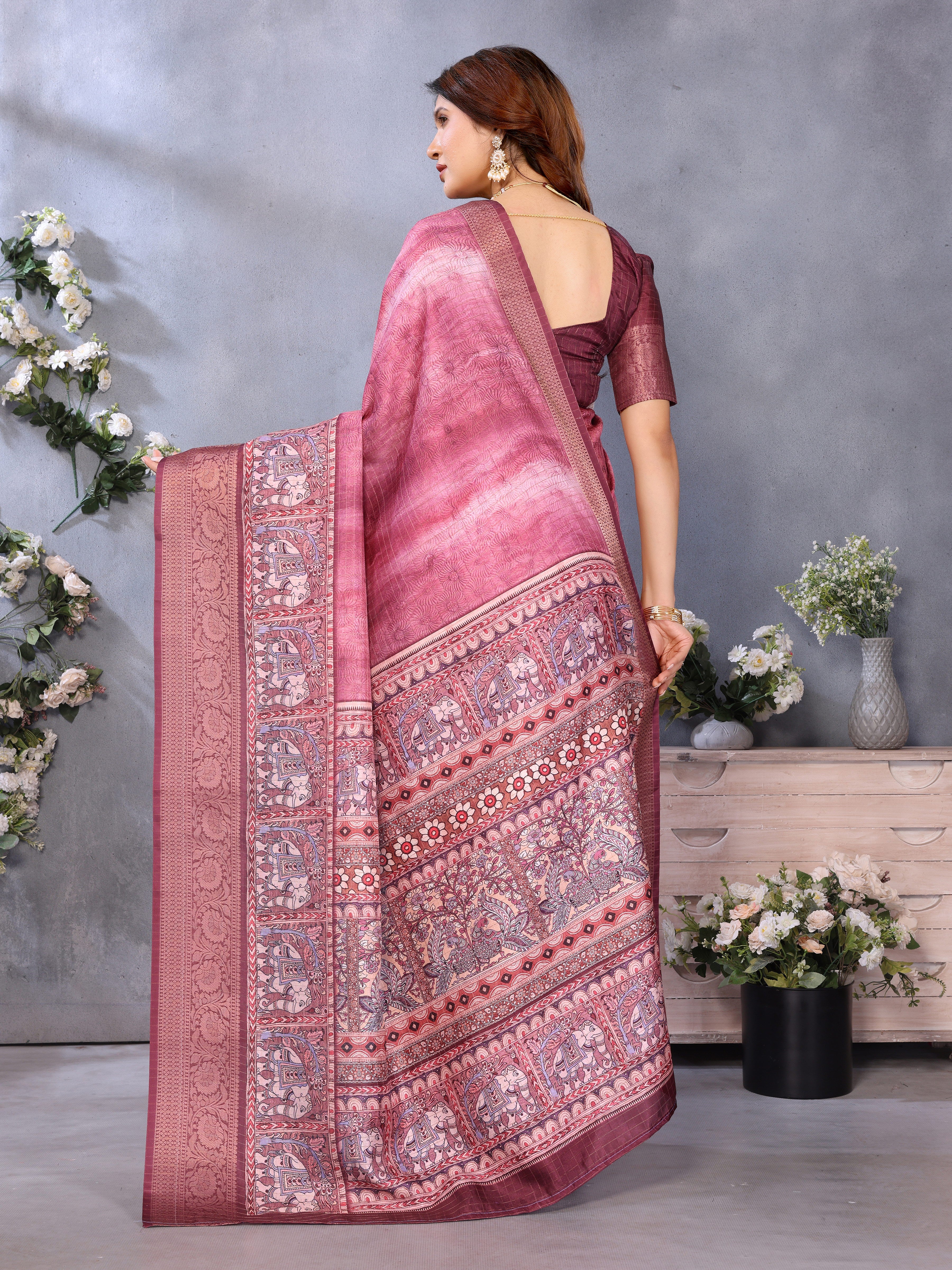 wine festive saree with blouse piece online