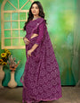 Purple Georgette Bhandej Mirror Work Saree