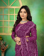 Purple Georgette Bandhani Mirror Work Saree