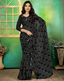 Black Georgette Bhandej Mirror Work Saree