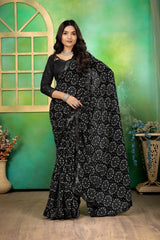 Black Georgette Bandhani Mirror Work Saree