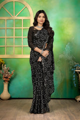 Black Georgette Bandhani Mirror Work Saree