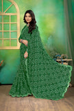 Green Georgette Bandhani Mirror Work Saree