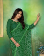 Green Georgette Bandhani Mirror Work Saree