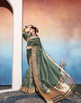 Green Tissue Cotton Silk Sequins Embroidery Saree