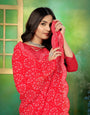 Red Georgette Bandhani Mirror Work Saree