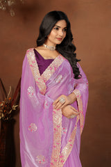 Purple Embroidery siquance jimmi chhoo barbaric saree with  Blouse