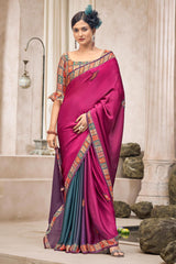 Pink And Blue Bollywood Sartin Saree