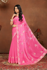 Light Pink Embroidery siquance jimmi chhoo barbaric saree with  Blouse