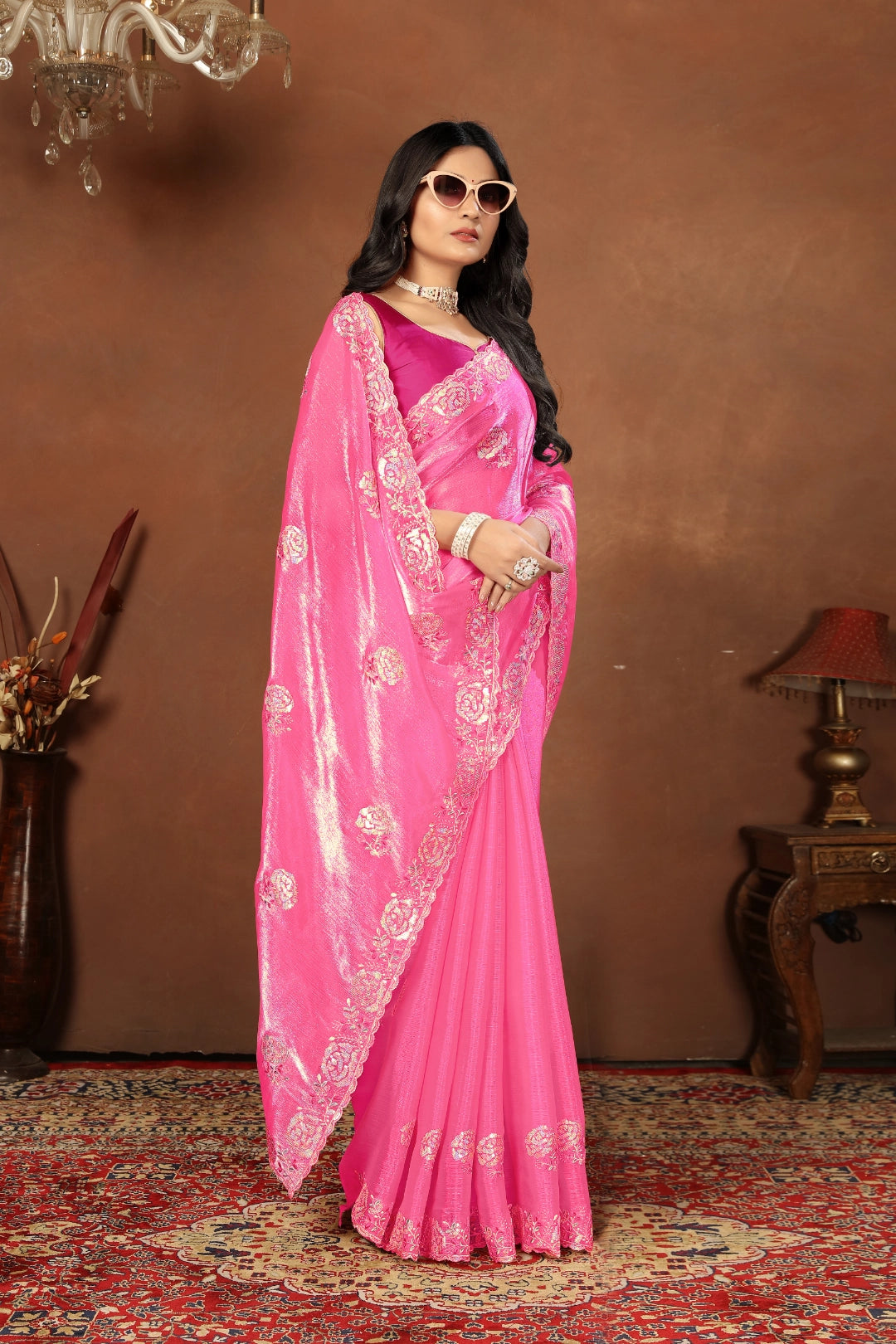 Light Pink Embroidery Sequence Work Jimmy Choo Saree