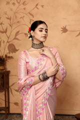 Off White Floral Sequins Embroidery Work Jimmy Choo Saree