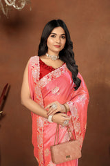 Red Embroidery Sequence Jimmy Choo Barbaric Saree With  Blouse