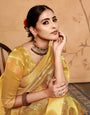 Yellow Tissue Cotton Silk Embroidery Saree