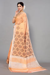 Salmon Orange Linen Cotton Embroidery Saree