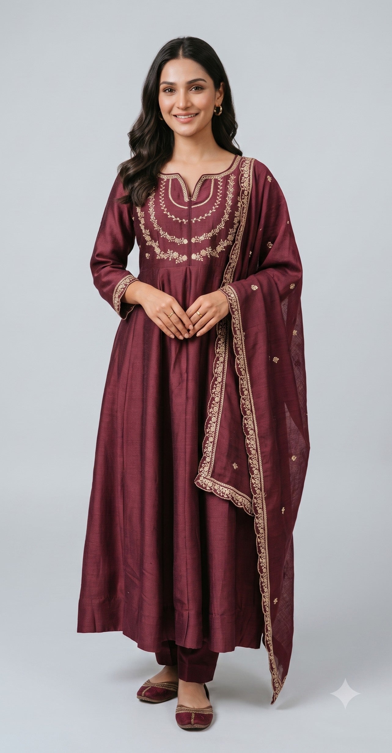 Wine Vichitra Silk Stitched Suit