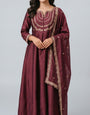 Wine Vichitra Silk Stitched Suit