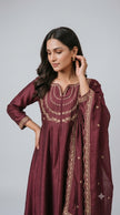Wine Vichitra Silk Stitched Suit