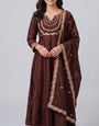 Coffee Brown Vichitra Silk Stitched Suit