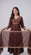 Coffee Brown Vichitra Silk Stitched Suit