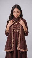 Coffee Brown Vichitra Silk Stitched Suit