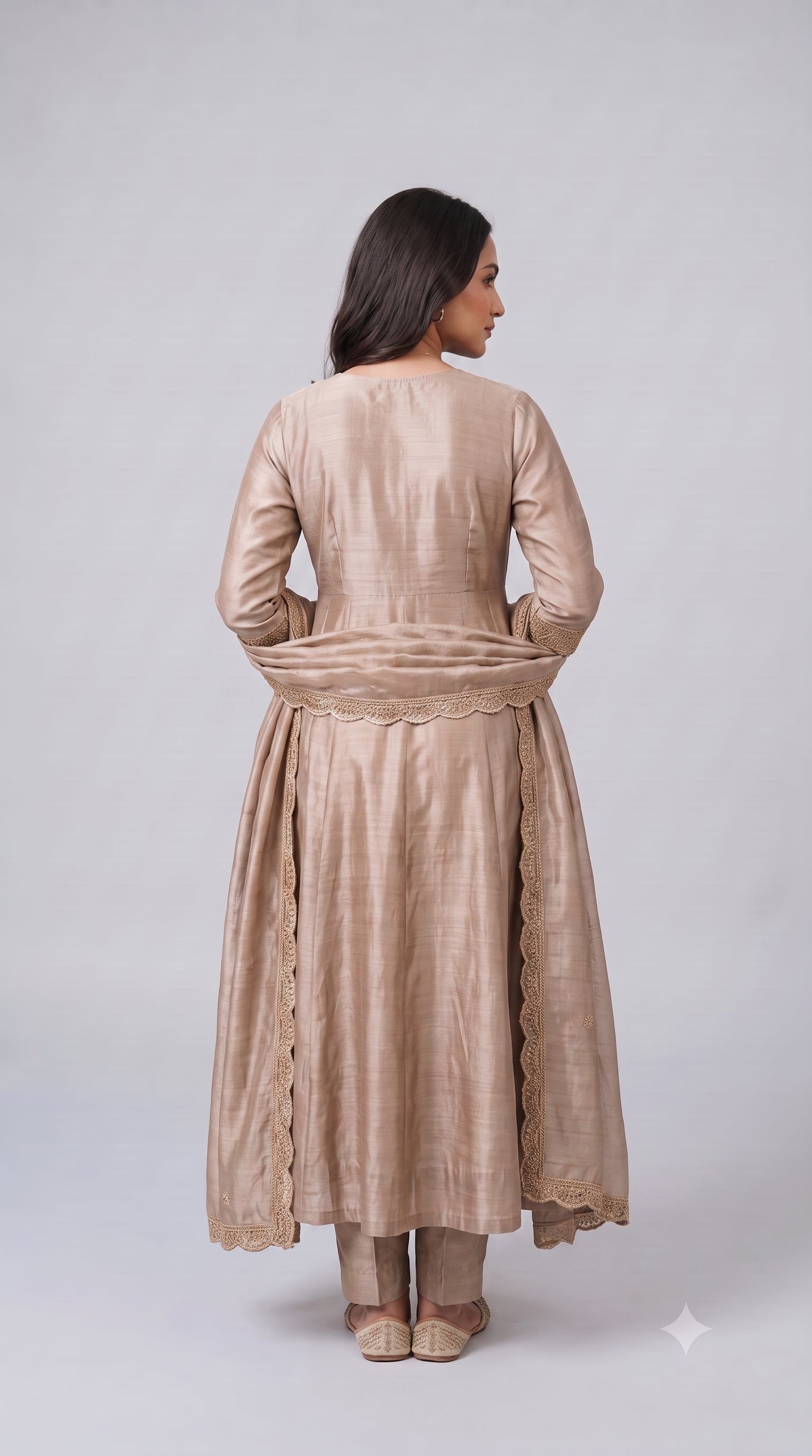 Cream Vichitra Silk Stitched Suit