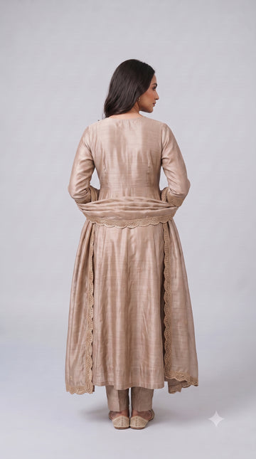 Cream Vichitra Silk Stitched Suit